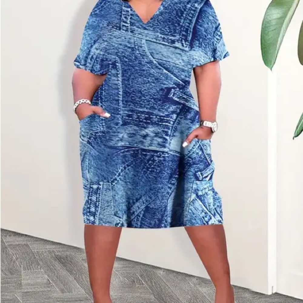 Blue Denim Print Dress